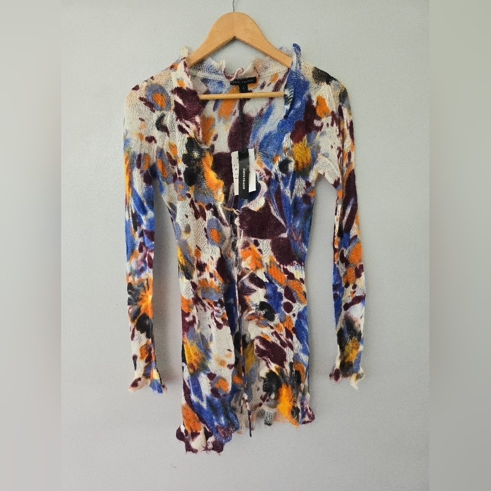 Peppe Peluso Cardigan Sweater L Art To Wear Phoebe Buffay Wool Mohair Ruffle Tie